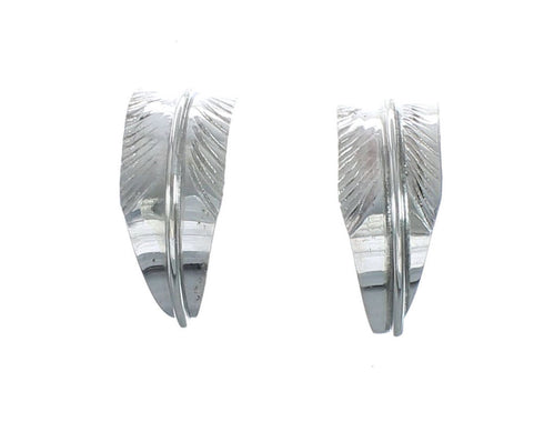 Native American Feather Genuine Sterling Silver Post Hoop Earrings SN20331